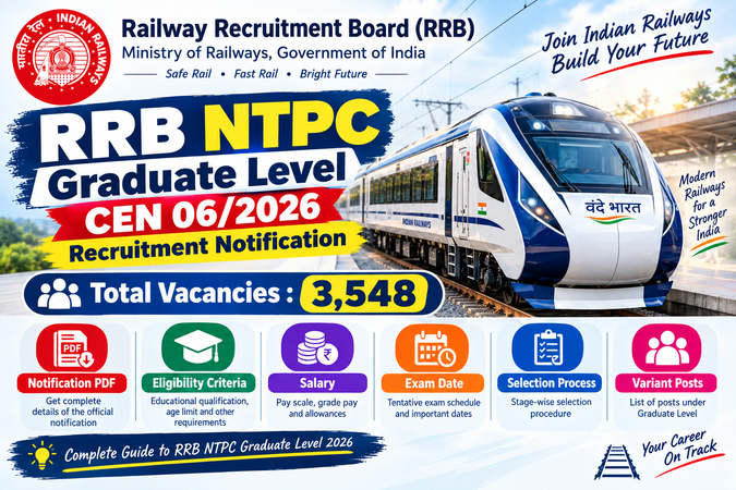 RRB NTPC Graduate Level Recruitment 2026: 3,548 Vacancies, Notification PDF, Eligibility, Salary & Exam Date